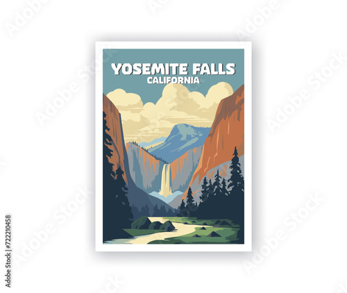 Yosemite Falls, California Illustration Art. Travel Poster Wall Art. Minimalist Vector art