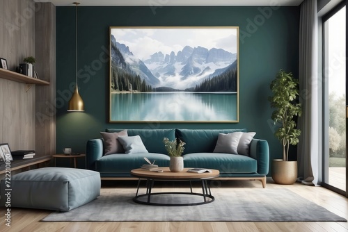 modern creative living room interior design backdrop ideas concept house beautiful background elevation of sofa with decorative abtract painting © Dhiandra