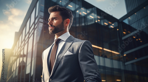 Wallpaper Mural Confident businessman looking towards the future. City background. Generative AI Torontodigital.ca