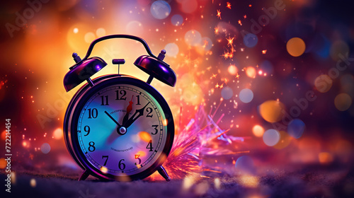 Blurred new year background with golden clock