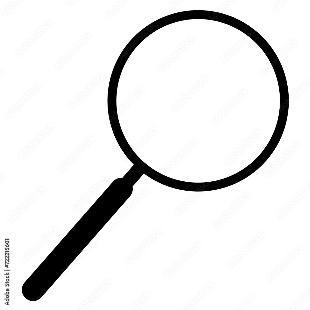 モノクロの虫眼鏡のイラストアイコン 左利き用 モノクロの虫眼鏡のイラストアイコン 左利き用