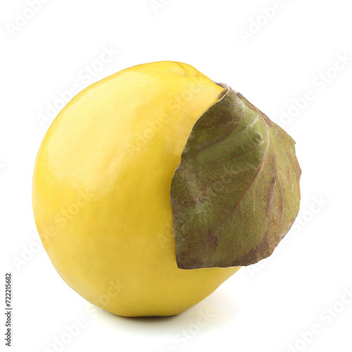 Quince with quince leaf isolated on white