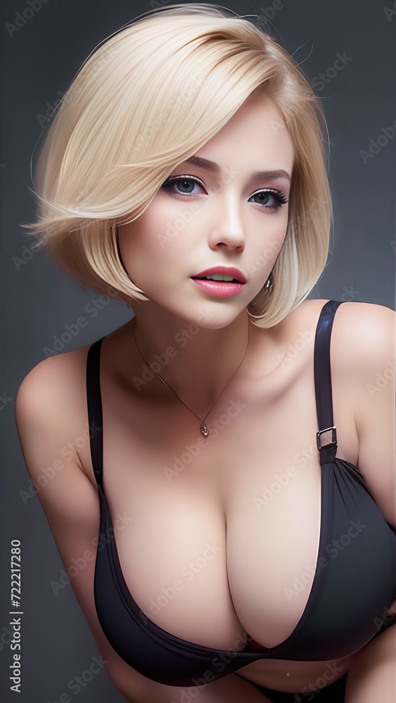 Fototapeta premium Sexy woman with huge breasts.Adult sexy lady in underwear