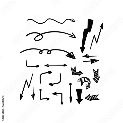 Drawn Arrow Sign Black Thin Line Icon Set Symbol of Direction. Vector illustration of Charcoal Arrows Signs