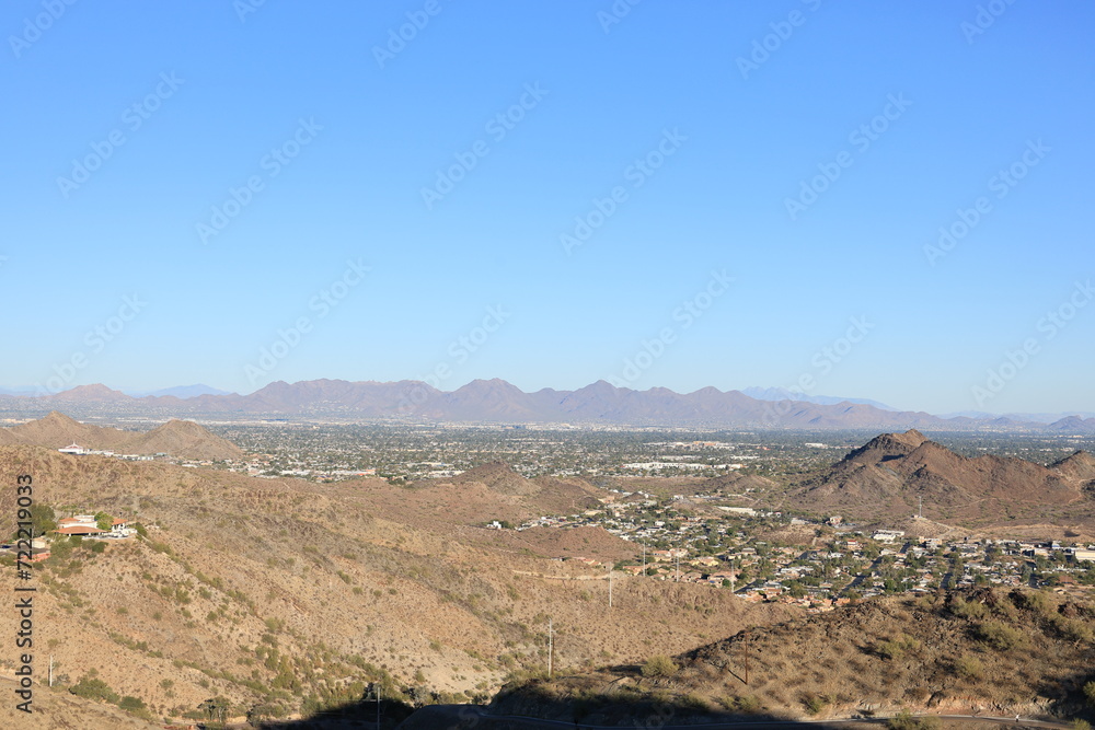 Late afternoon view of Moon Valley from North Mountain park hiking trails, Phoenix, Arizona