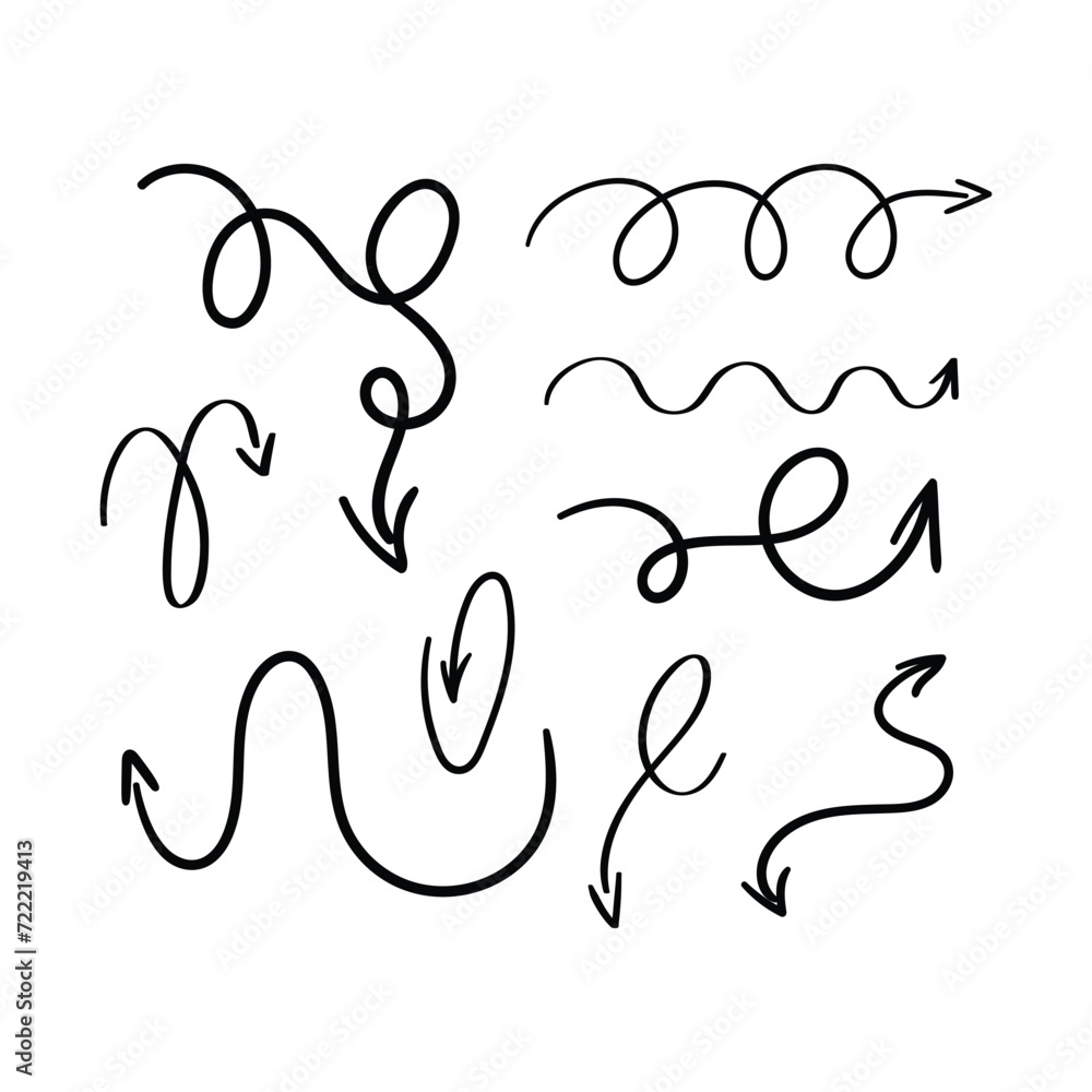 Drawn Arrow Sign Black Thin Line Icon Set Symbol of Direction Pointers. Vector illustration of Arrows Signs Drawn Arrow Sign Black Thin Line Icon Set Symbol of Direction Pointers. Vector illustration of Arrows Signs