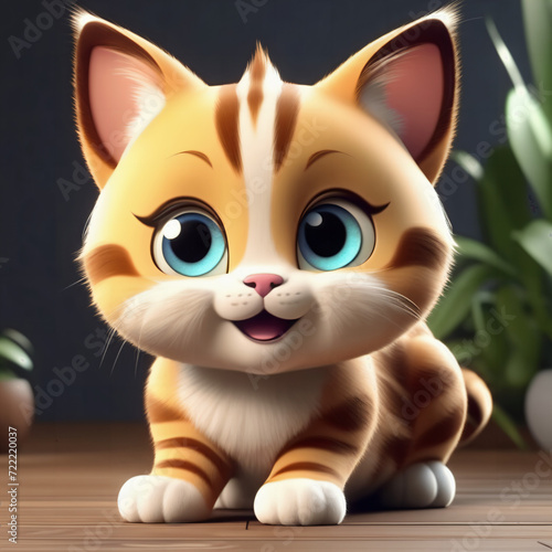 3d animierte süße Katze im Wohnzimmer . KI Generated 