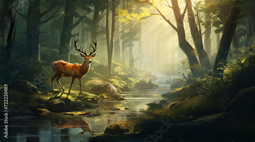 Illustration of a deer in a forest