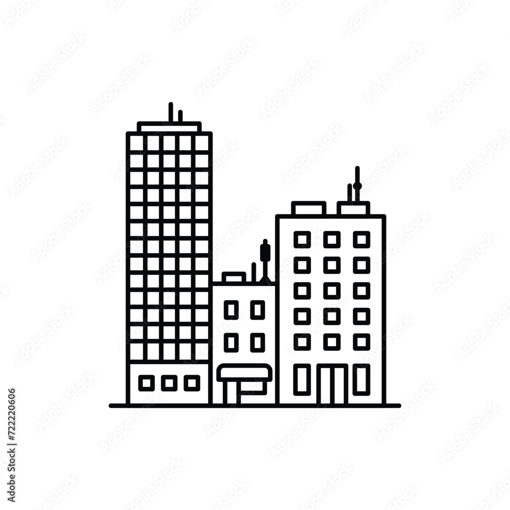 City Buildings Sign Black Thin Line Icon Cityscape Concept Isolated on a White Background. Vector illustration of Element Urban Architecture