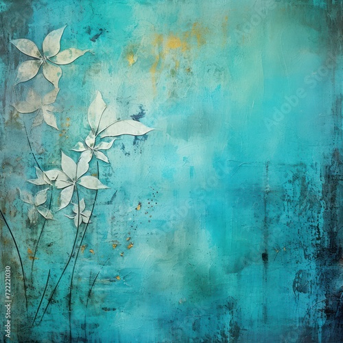 turquoise abstract floral background with natural grunge texture