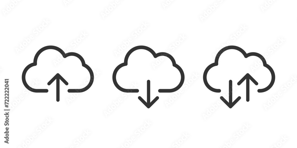 Cloud download and upload icons set. Upload download cloud computing outline vector sign. Cloud download and upload icons set. Upload download cloud computing outline vector sign.