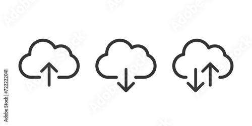 Cloud download and upload icons set. Upload download cloud computing outline vector sign. photo