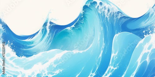 Blue ocean wave background. Blue and white water ocean background. Wavy line background. Hand drawn watercolour ocean background. Vector illustration.