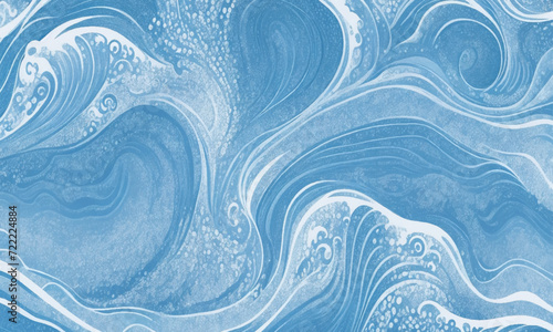 Blue ocean wave background. Blue and white water ocean background. Wavy line background. Hand drawn watercolour ocean background. Vector illustration.