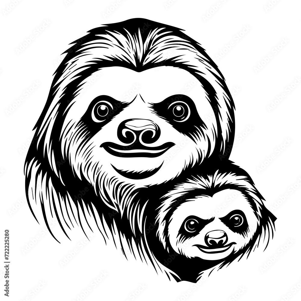 Fototapeta premium friendly sloth and baby head