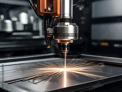 Close up of advanced laser CNC milling machine for precise metalworking in hi-tech concept