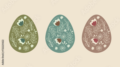 Set of Sale banners, greeting cards, posters, holiday covers. Easter egg sale. Easter collection with eggs and flowers in flat design. Egg hunt. Modern art minimalist style. (ID: 722225622)
