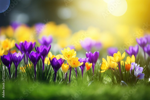 The first spring saffron flowers blooming in the field  © pilipphoto