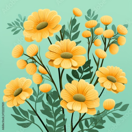 yellow flowers on a mint green background © Celina