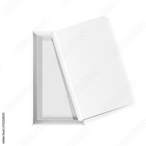 3d Vector Mockup Featuring Top View Of White Open Ajar Carton Box. Realistic Rendering Showcases Cardboard Paper Pack