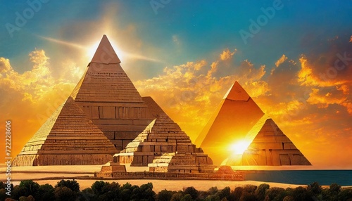 egyptian pyramids at sunset 