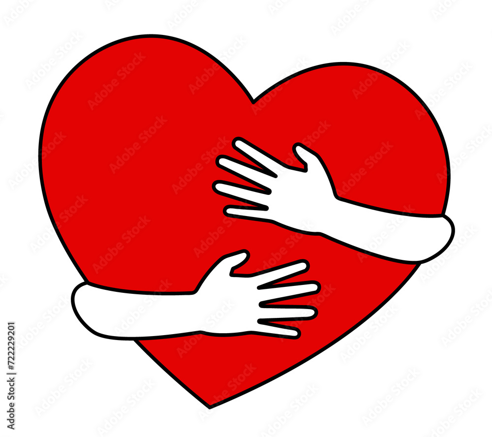 hands holding red heart, black line sticker hands holding red heart, black line sticker