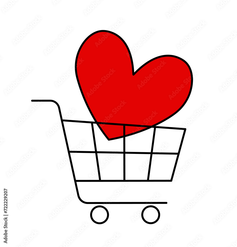 black line cart with big red heart black line cart with big red heart