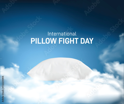 International Pillow Fight Day. vector pillow on blue background. 