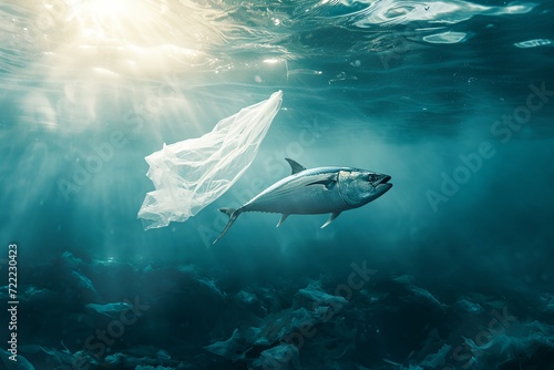 Fish suffer from ocean water pollution from plastic debris