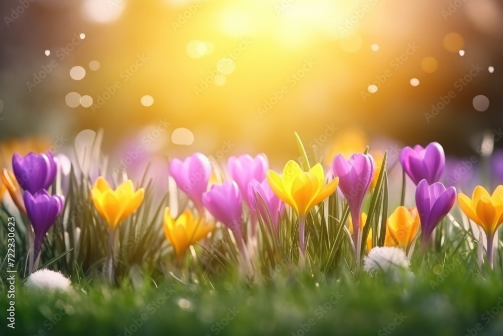 The first spring saffron flowers blooming in the field The first spring saffron flowers blooming in the field