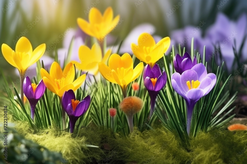 The first spring saffron flowers blooming in the field The first spring saffron flowers blooming in the field