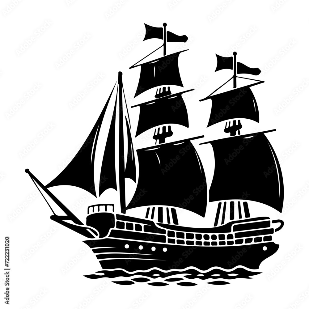 pirate ship icon illustration, pirate ship silhouette logo svg vector - obrazy, fototapety, plakaty 