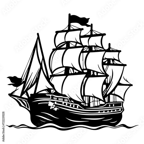 pirate ship icon illustration, pirate ship silhouette logo svg vector