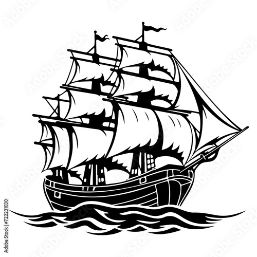 pirate ship icon illustration, pirate ship silhouette logo svg vector