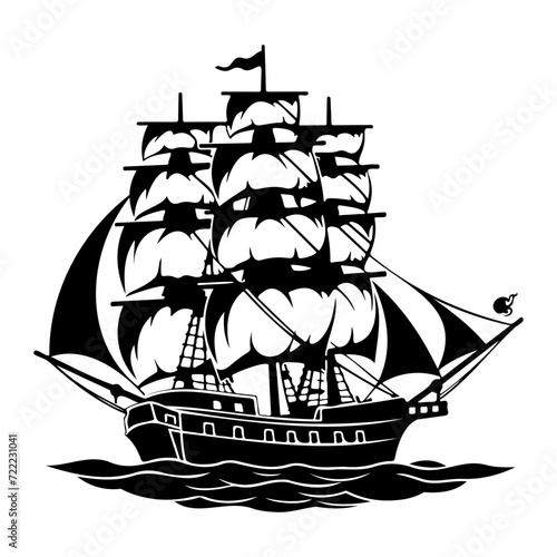 pirate ship icon illustration, pirate ship silhouette logo svg vector