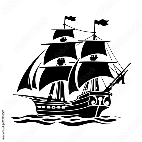 pirate ship icon illustration, pirate ship silhouette logo svg vector