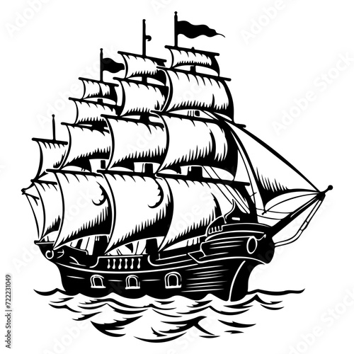 pirate ship icon illustration, pirate ship silhouette logo svg vector