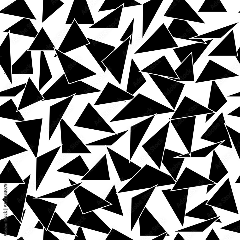 Black chaotic triangle on white seamless pattern Black chaotic triangle on white seamless pattern