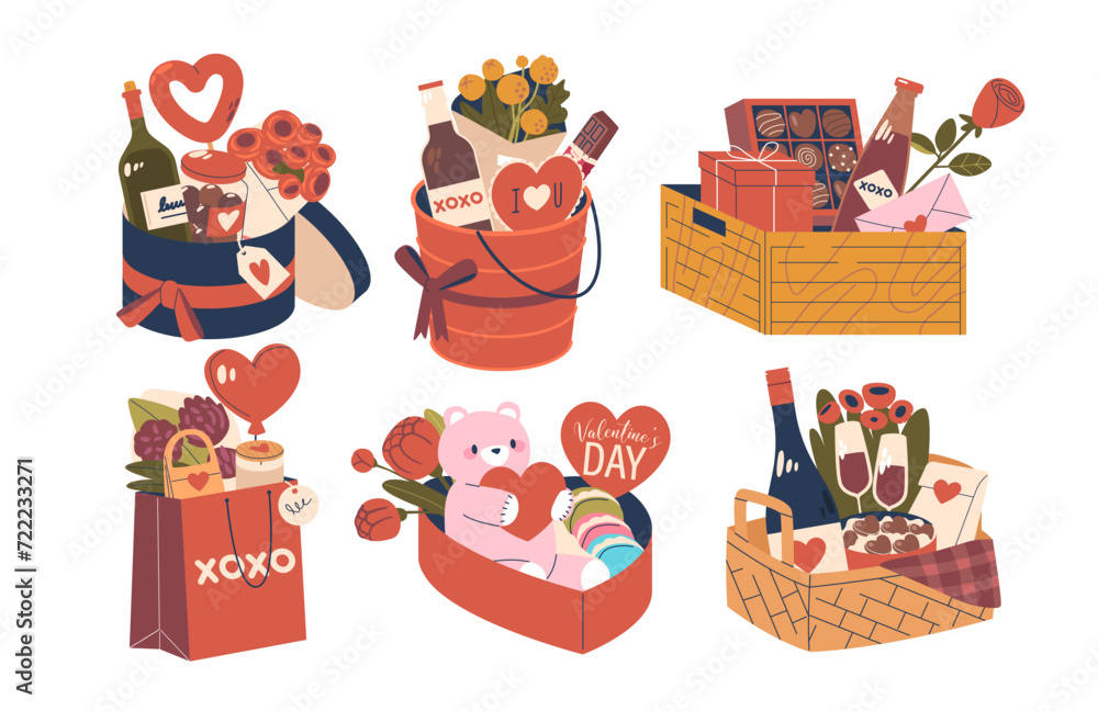Exquisite Valentines Day Gifts Vector Sets. Indulge In Love With Elegant Packaging, Curated For Romance