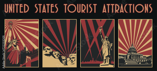 United States Tourist Attractions, Old Propaganda Placards Stylization 