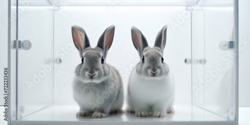 Two white rabbits on a white background