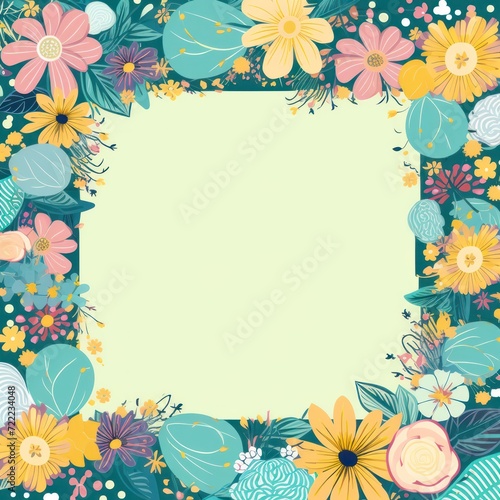 colorful blank area pastel frame with colorful flower broder pattern