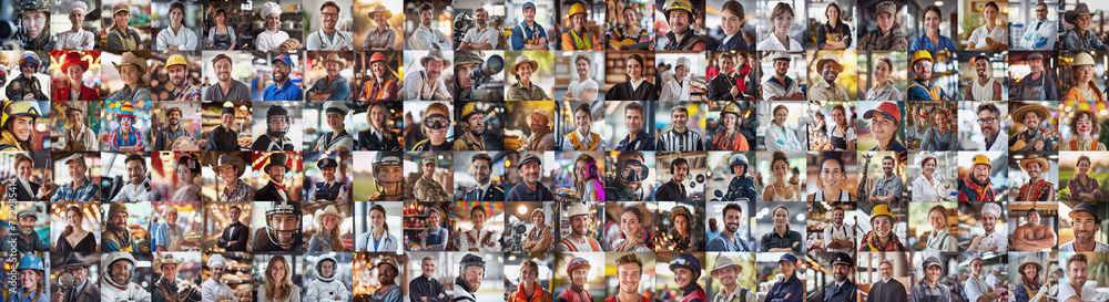 Workplace portraits of people as a panorama collage Workplace portraits of people as a panorama collage