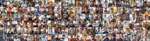 Workplace portraits of people as a panorama collage photo