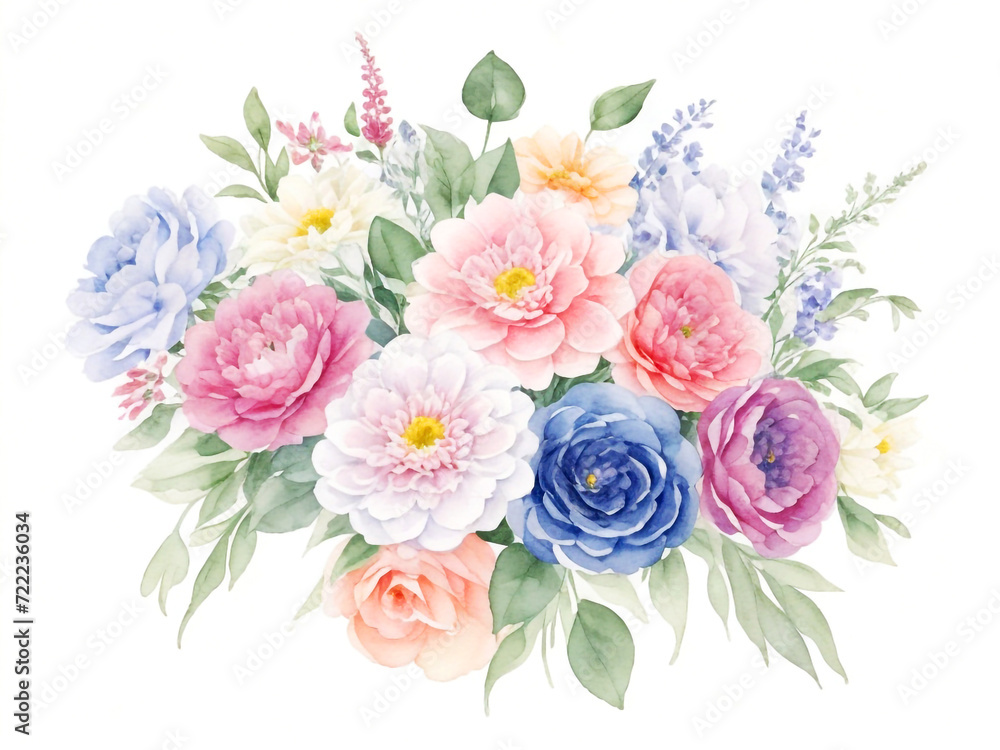 Watercolor floral bouquet spring flowers botanical illustration flower decorative elements template