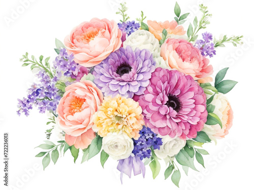 Watercolor floral bouquet spring flowers botanical illustration flower decorative elements template © Faysal Ahmed