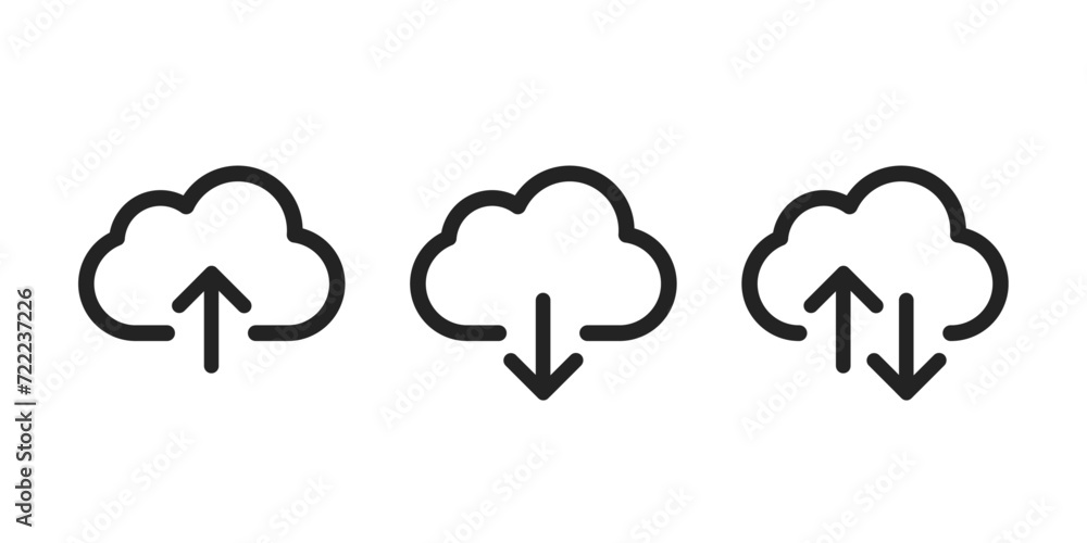 Cloud download and upload icon set. Cloud service symbol. Vector illustration. - obrazy, fototapety, plakaty 
