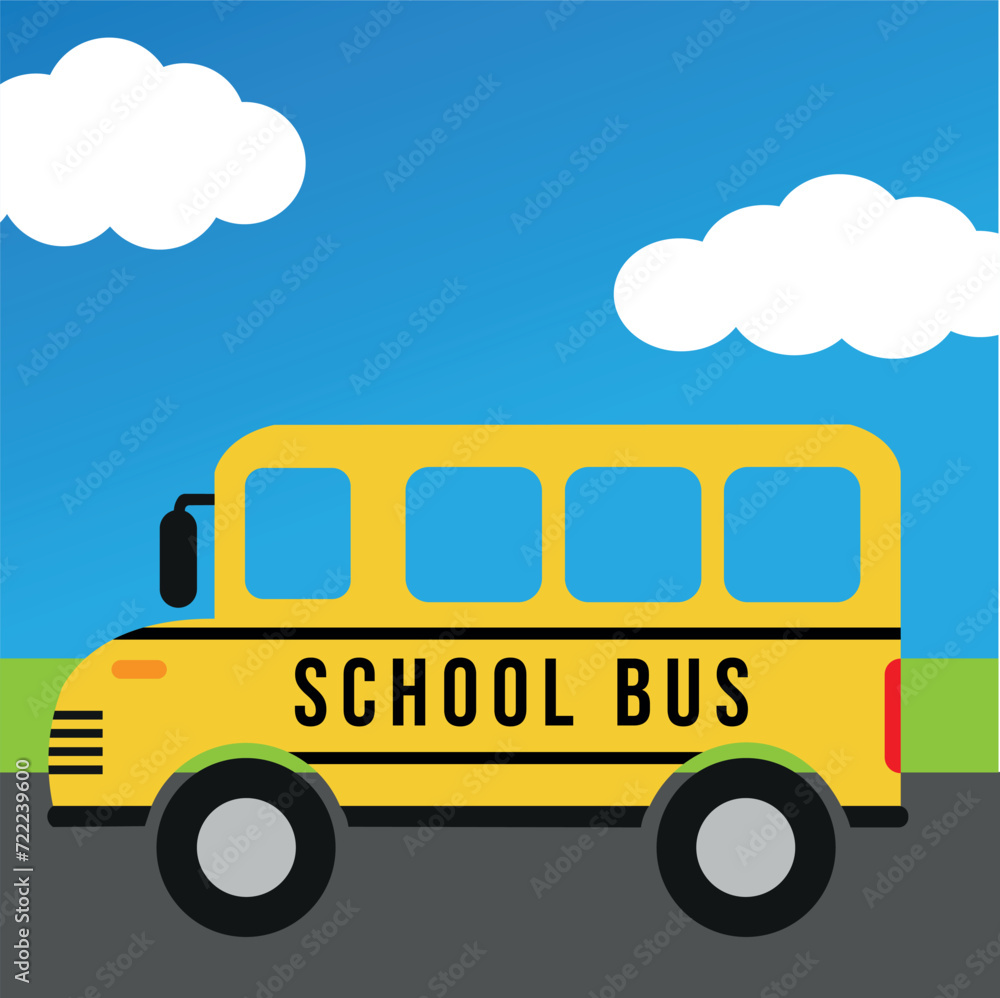 Design element with icon of school bus side view drawing in flat style Design element with icon of school bus side view drawing in flat style