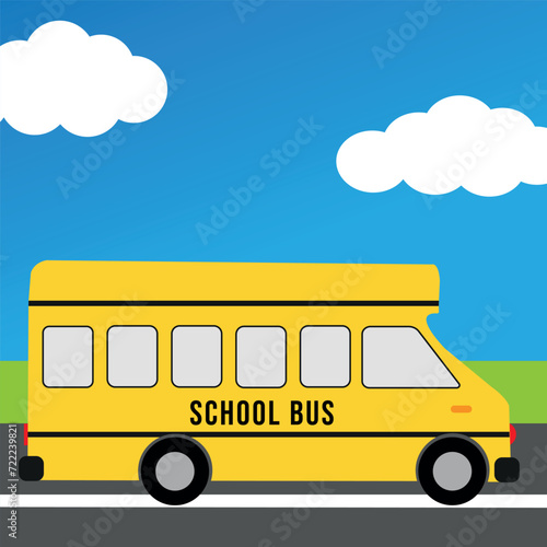 Design element with icon of school bus side view drawing in flat style