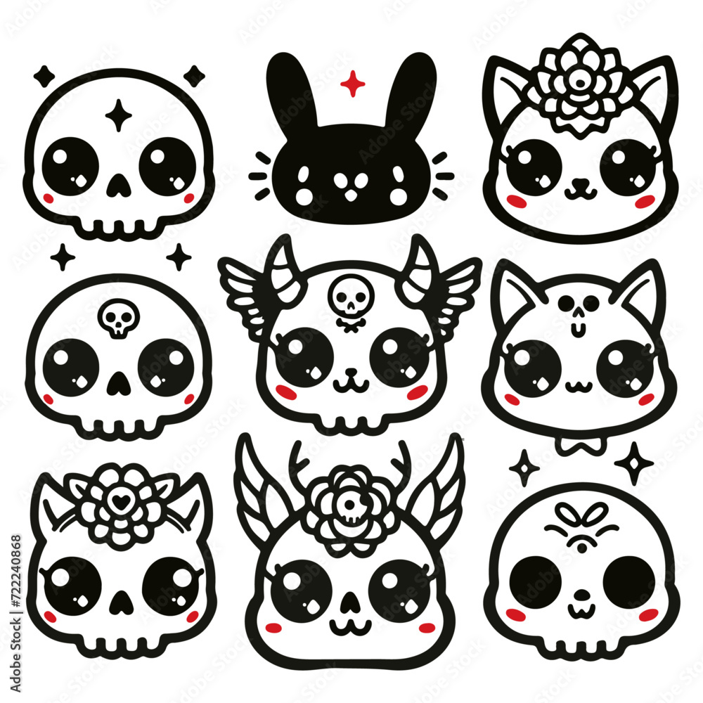 Fototapeta premium Cute skulls - set of skulls - vector illustrations